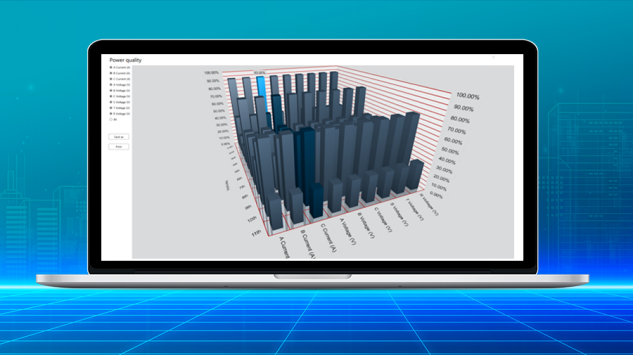 Power quality analysis with 16 measurements and 11 harmonics in real time